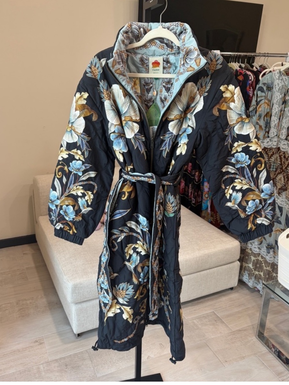 Black Flowerful Snake Garden Reversible Maxi Puffer
Jacket by Farm Rio DT - Picture 10 of 12